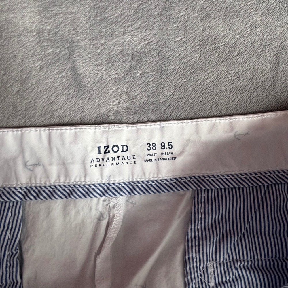 IZOD Advantage Performance Shorts Mens 38 White Navy Anchor Print Nautical - Picture 3 of 9